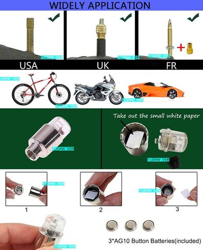 YUERWOVER 4 Pack LED Bike Wheel Lights Car Tire Valve Stems Caps Bicycle Motorcycle Waterproof Tyre Spoke Flash Light Cool Reflector Accessories for Men Women Kids (Colorful) in Saudi Arabia