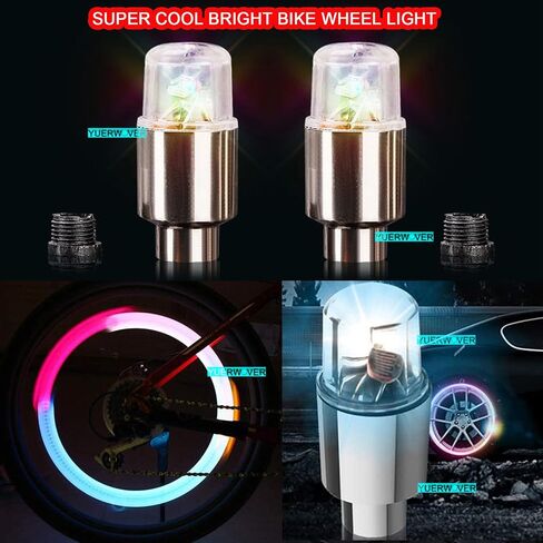 YUERWOVER 4 Pack LED Bike Wheel Lights Car Tire Valve Stems Caps Bicycle Motorcycle Waterproof Tyre Spoke Flash Light Cool Reflector Accessories for Men Women Kids (Colorful) in Saudi Arabia
