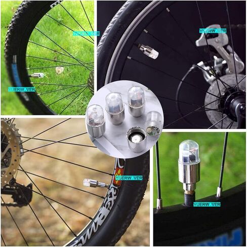 YUERWOVER 4 Pack LED Bike Wheel Lights Car Tire Valve Stems Caps Bicycle Motorcycle Waterproof Tyre Spoke Flash Light Cool Reflector Accessories for Men Women Kids (Colorful) in Saudi Arabia