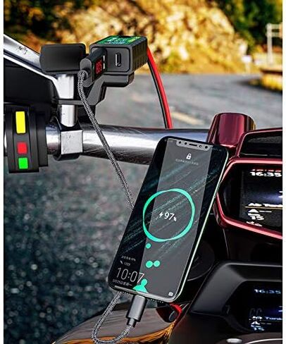 YONHAN Motorcycle USB Charger SAE to USB Adapter, Total 36W Dual USB Type C PD & Quick Charge 3.0 with Voltmeter & ON/Off Switch, 3 Install Options, for Smart Phone Tablet GPS in Kuwait