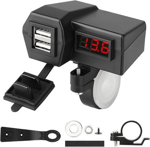 شاحن USB للدراجات النارية، شاحن USB مزدوج، مقود دراجة نارية مقاوم للماء ومشبك مرآة الرؤية الخلفية شاحن محول الطاقة، شاحن هاتف للهواتف الذكية in Saudi Arabia