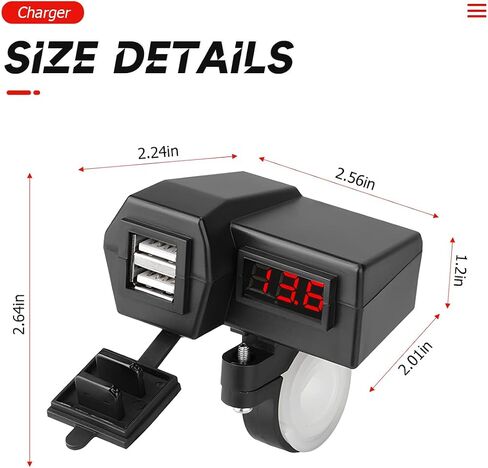 شاحن USB للدراجات النارية، شاحن USB مزدوج، مقود دراجة نارية مقاوم للماء ومشبك مرآة الرؤية الخلفية شاحن محول الطاقة، شاحن هاتف للهواتف الذكية in Saudi Arabia