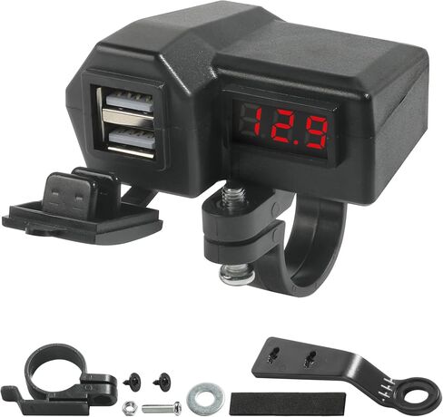 ESEWALAS شاحن هاتف للدراجات النارية، ملحقات الدراجات النارية 5 فولت 3.4 أمبير شاحن USB مزدوج لمقود 7/8 بوصة، ملحقات السيارة شاحن USB للدراجات النارية مع الفولتميتر ومفتاح التشغيل/الإيقاف، محول طاقة للهاتف والكمبيوتر اللوحي in Saudi Arabia