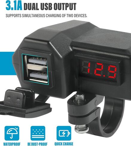 ESEWALAS شاحن هاتف للدراجات النارية، ملحقات الدراجات النارية 5 فولت 3.4 أمبير شاحن USB مزدوج لمقود 7/8 بوصة، ملحقات السيارة شاحن USB للدراجات النارية مع الفولتميتر ومفتاح التشغيل/الإيقاف، محول طاقة للهاتف والكمبيوتر اللوحي in Saudi Arabia