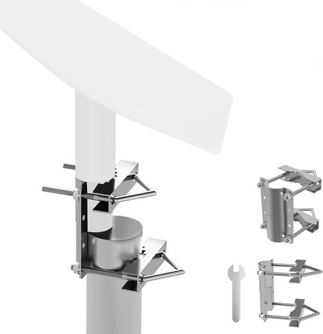 حامل أنبوب هوائي، محول عمود العلم - متوافق مع هوائي التلفزيون العالمي Starlink Dish - دعامة مشبك على شكل حرف V مثبتة على عمود فولاذي - قاعدة تثبيت عمود السقف in Kuwait