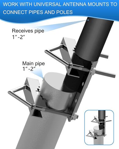 حامل أنبوب هوائي، محول عمود العلم - متوافق مع هوائي التلفزيون العالمي Starlink Dish - دعامة مشبك على شكل حرف V مثبتة على عمود فولاذي - قاعدة تثبيت عمود السقف in Kuwait