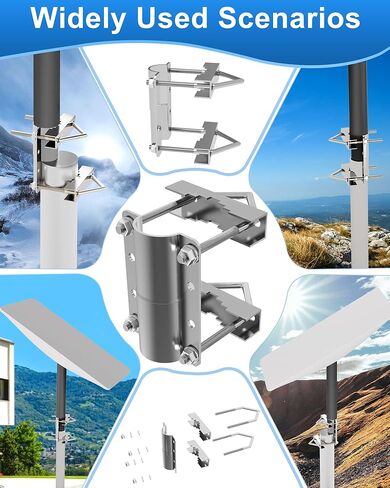 حامل أنبوب هوائي، محول عمود العلم - متوافق مع هوائي التلفزيون العالمي Starlink Dish - دعامة مشبك على شكل حرف V مثبتة على عمود فولاذي - قاعدة تثبيت عمود السقف in Kuwait