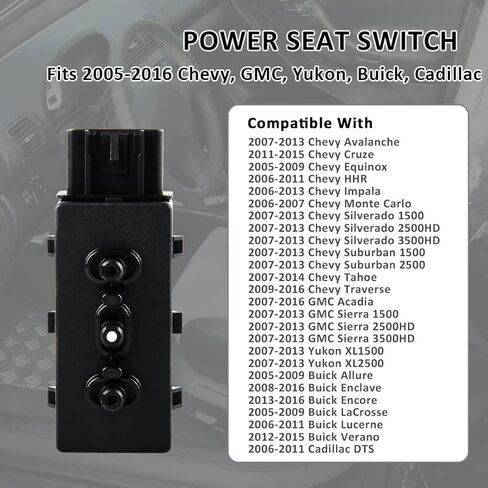 12451495 مفتاح تعديل مقعد الطاقة الجانبي للسائق بستة اتجاهات متوافق مع 2005-2013 Chevy Impala GMC Cadillac Buick، بديل لـ SW5162،1S7614، PSW87 in Kuwait