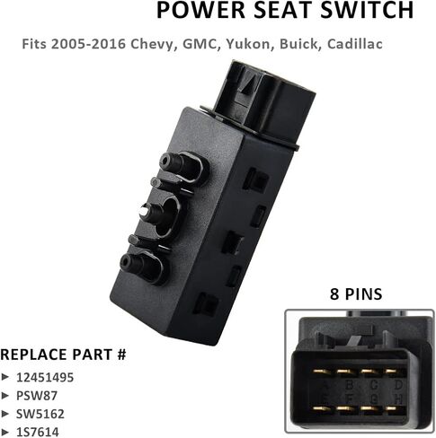12451495 مفتاح تعديل مقعد الطاقة الجانبي للسائق بستة اتجاهات متوافق مع 2005-2013 Chevy Impala GMC Cadillac Buick، بديل لـ SW5162،1S7614، PSW87 in Kuwait