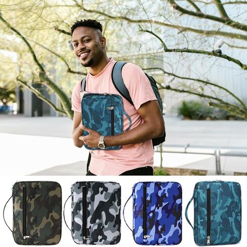 Bible Cover for Boys Kids Scripture Carrying Case with Handle Pockets Childrens Toddler LDS Handbook Holy Book Protector Pouch Teens Church Bag Hope Journaling Storage Organizer Camo Blue in Kuwait
