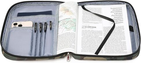 Bible Cover for Boys Kids Scripture Carrying Case with Handle Pockets Childrens Toddler LDS Handbook Holy Book Protector Pouch Teens Church Bag Hope Journaling Storage Organizer Camo Blue in Kuwait