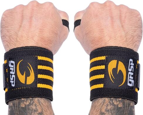 أغطية معصم صلبة (زوج) مع حلقات إبهام - أسود/رمادي - كمال الأجسام، رفع الأثقال، رفع الأثقال، تدريب القوة، التمرين in Kuwait