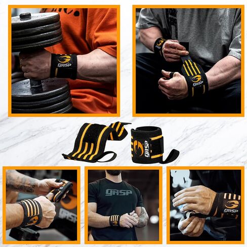 أغطية معصم صلبة (زوج) مع حلقات إبهام - أسود/رمادي - كمال الأجسام، رفع الأثقال، رفع الأثقال، تدريب القوة، التمرين in Kuwait