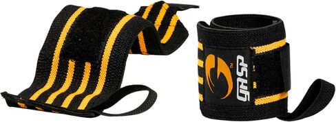 أغطية معصم صلبة (زوج) مع حلقات إبهام - أسود/رمادي - كمال الأجسام، رفع الأثقال، رفع الأثقال، تدريب القوة، التمرين in Kuwait