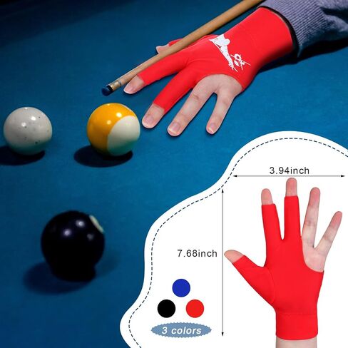 18 Pcs Billiard Pool Glove 3 Fingers Cue Sports Billiard Glove Breathable Universal Billiards Accessories for Women Men Right and Left Hand, Red Black Blue in Saudi Arabia