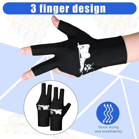 18 Pcs Billiard Pool Glove 3 Fingers Cue Sports Billiard Glove Breathable Universal Billiards Accessories for Women Men Right and Left Hand, Red Black Blue in Saudi Arabia