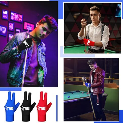 18 Pcs Billiard Pool Glove 3 Fingers Cue Sports Billiard Glove Breathable Universal Billiards Accessories for Women Men Right and Left Hand, Red Black Blue in Saudi Arabia