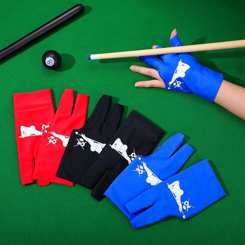 18 Pcs Billiard Pool Glove 3 Fingers Cue Sports Billiard Glove Breathable Universal Billiards Accessories for Women Men Right and Left Hand, Red Black Blue in Saudi Arabia