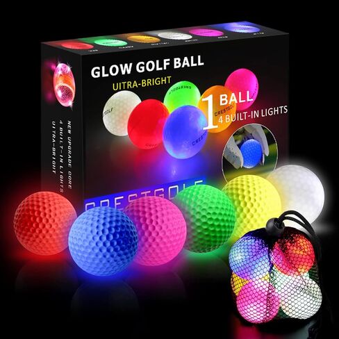 Crestgolf 4 Built-in Lights Glow Golf Balls | 300-hr Lighting Time Glow in The Dark Golf Balls | 3-Layer Design Light up Water Resistant LED Night Golf Ball(Multicolor 6pcs&3pcs in Kuwait