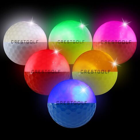Crestgolf 4 Built-in Lights Glow Golf Balls | 300-hr Lighting Time Glow in The Dark Golf Balls | 3-Layer Design Light up Water Resistant LED Night Golf Ball(Multicolor 6pcs&3pcs in Kuwait