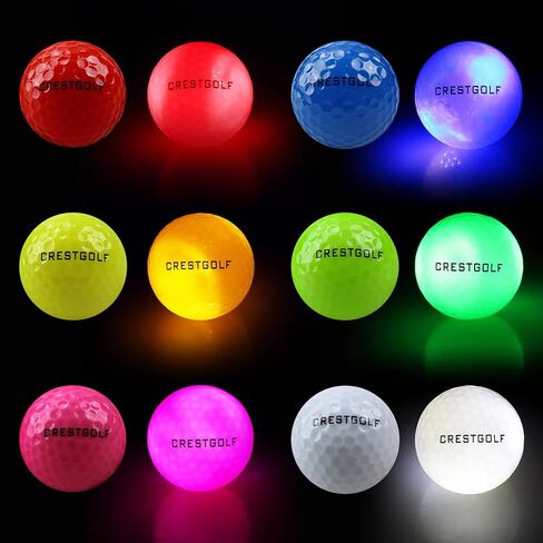 Crestgolf 4 Built-in Lights Glow Golf Balls | 300-hr Lighting Time Glow in The Dark Golf Balls | 3-Layer Design Light up Water Resistant LED Night Golf Ball(Multicolor 6pcs&3pcs in Kuwait