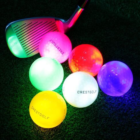 Crestgolf 4 Built-in Lights Glow Golf Balls | 300-hr Lighting Time Glow in The Dark Golf Balls | 3-Layer Design Light up Water Resistant LED Night Golf Ball(Multicolor 6pcs&3pcs in Kuwait