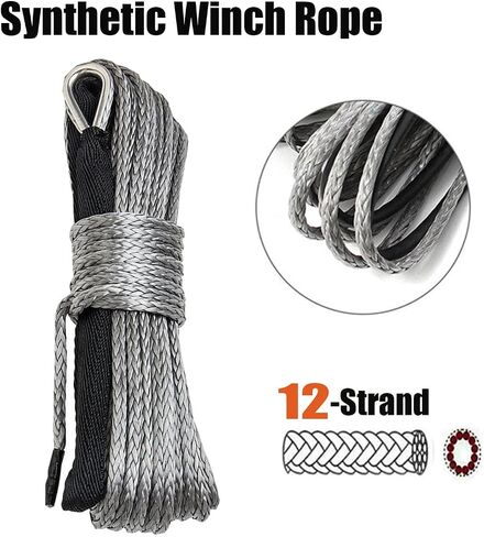 3/8" x 50ft Synthetic Winch Rope with Protective Sleeve for 4WD and Off-Road Vehicles (Grey) in Saudi Arabia