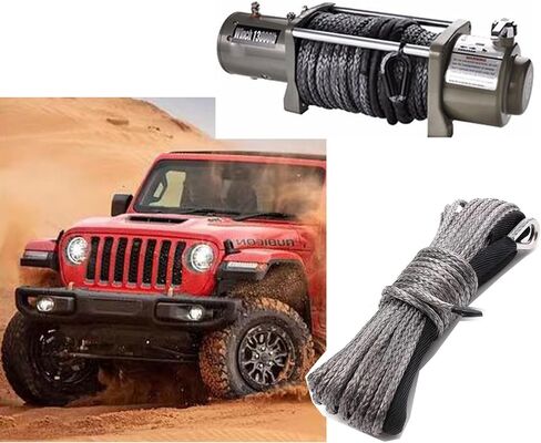 3/8" x 50ft Synthetic Winch Rope with Protective Sleeve for 4WD and Off-Road Vehicles (Grey) in Saudi Arabia