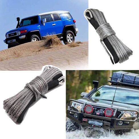 3/8" x 50ft Synthetic Winch Rope with Protective Sleeve for 4WD and Off-Road Vehicles (Grey) in Saudi Arabia