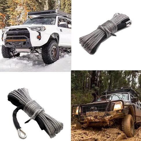 3/8" x 50ft Synthetic Winch Rope with Protective Sleeve for 4WD and Off-Road Vehicles (Grey) in Saudi Arabia