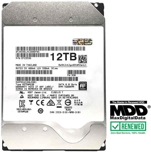 MDD - HC520 HUH721212ALE601 12 تيرابايت 7200 دورة في الدقيقة 128 ميجابايت كاش SATA 6.0 جيجابايت/ثانية 3.5 بوصة محرك الأقراص الصلبة للمؤسسات - ضمان 5 سنوات (متجدد) in Kuwait