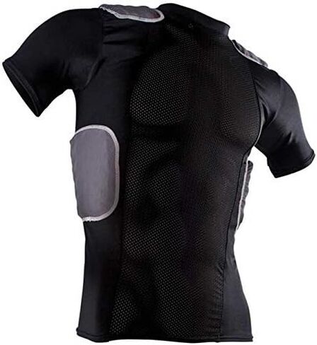 قميص كرة القدم Cramer Lightning 5 Pad للشباب مع وسادات مدمجة للضلع والعمود الفقري والترقوة، قميص ضغط مبطن لكرة القدم للشباب، قميص واقي الضلع، قميص كرة السلة مبطن، أسود، مقاس شبابي كبير in Kuwait