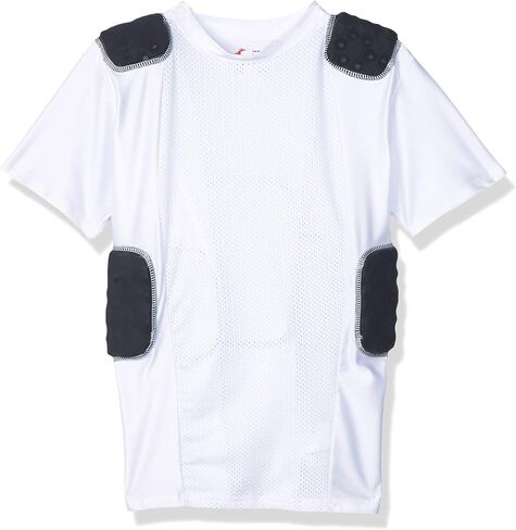 Cramer Lightning 5 Pad Youth Football Shirt with Integrated Rib, Spine and Clavicle Pads, Youth Football Padded Compression Shirt, Rib Protector Shirt, Padded Basketball Shirt, Black, Youth Large in Kuwait