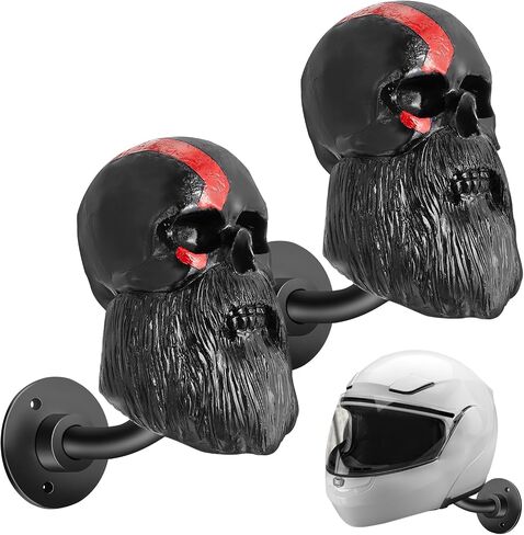 Beeveer 2 Pcs Resin Motorcycle Helmet Holder Removable Skull Helmet Holder Rack Wall Mounted Helmet Hanger Helmet Mount Bike Baseball Rugby Helmet Hooks for Hat Coats Caps Storage Accessories in Saudi Arabia