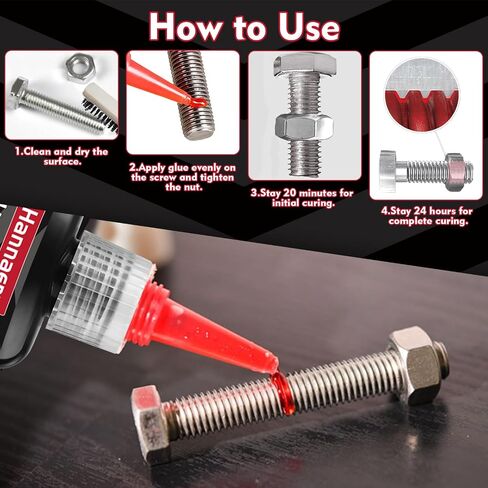 High Strength Thread Locker 271, Lock & Seal Nuts, Bolts, Fasteners and Metals, Red Threadlocker Against Losening and Leakage(50ml) in Kuwait