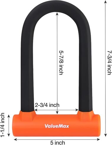 قفل على شكل حرف U للدراجة من ValueMax مع كابل، قفل على شكل حرف U للدراجة شديد التحمل، وقيد 16 مم وكابل أمان بطول 6 أقدام مع دعامة تثبيت قوية ومفاتيح للدراجات in Kuwait