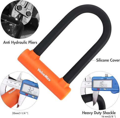 قفل على شكل حرف U للدراجة من ValueMax مع كابل، قفل على شكل حرف U للدراجة شديد التحمل، وقيد 16 مم وكابل أمان بطول 6 أقدام مع دعامة تثبيت قوية ومفاتيح للدراجات in Kuwait