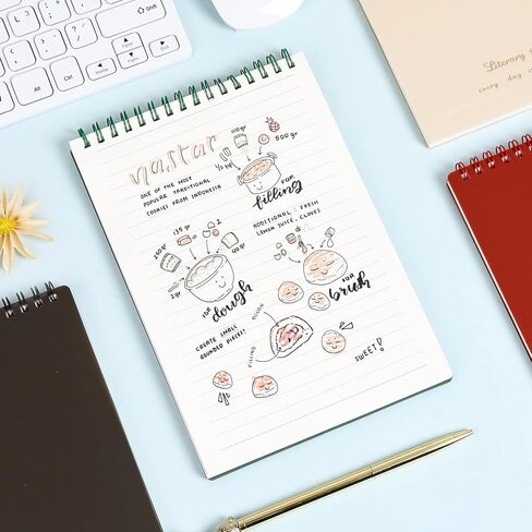 دفاتر ملاحظات حلزونية من ستينو، دفاتر ملاحظات سلكية، غطاء بولي بروبلين ملون مقاوم للرطوبة، 5.4 بوصة × 8.5 بوصة، 4 وسادات/حزمة، 80 ورقة/وسادة (خط) in Kuwait