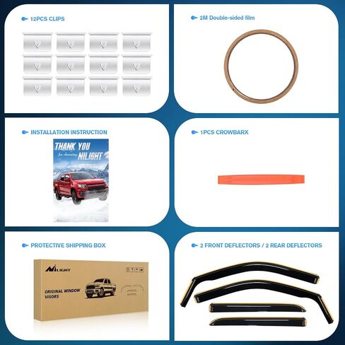واقيات المطر من Nilight في القناة لسيارة Dodge Ram 1500 2009-2018 Crew Cab، 2019-2023 Ram 1500 Classic Body، 2010-2024 Ram 2500 & 3500 Mega/Crew Cabs عاكسات النوافذ الأصلية، عاكس فتحة التهوية in Saudi Arabia