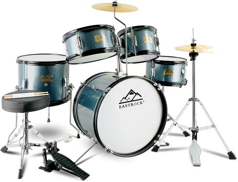EASTROCK Kids Drum Set, 5-Piece 16 Inches Junior Drum Sets for Kids, Drummer, Beginner Youth Drumset for 7-12 Years Old with Throne,Cymbal,Pedal,Drumsticks (Black) in Saudi Arabia