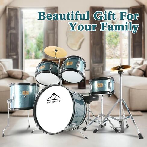 EASTROCK Kids Drum Set, 5-Piece 16 Inches Junior Drum Sets for Kids, Drummer, Beginner Youth Drumset for 7-12 Years Old with Throne,Cymbal,Pedal,Drumsticks (Black) in Saudi Arabia