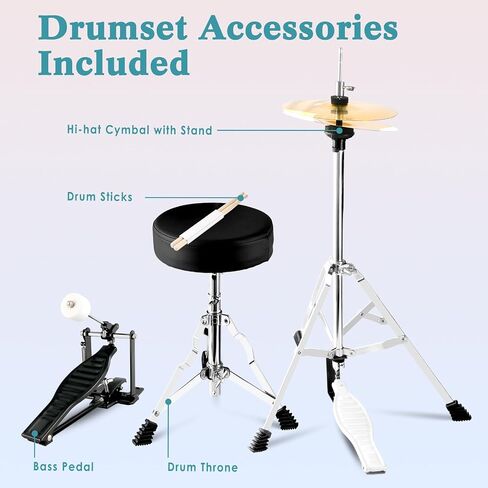 EASTROCK Kids Drum Set, 5-Piece 16 Inches Junior Drum Sets for Kids, Drummer, Beginner Youth Drumset for 7-12 Years Old with Throne,Cymbal,Pedal,Drumsticks (Black) in Saudi Arabia