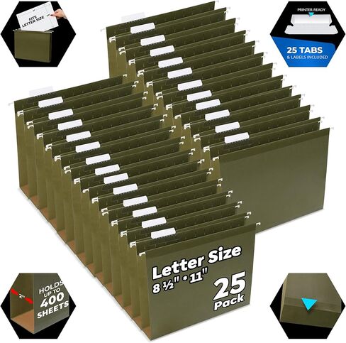 Expandable Hanging File Folder, 25 Pack, Hanging File Folders Letter Size, File Cabinet Folders, Filing Folders, Expandable File Folder, Heavy Duty 2 Inch Green Filing Cabinet Folders in Kuwait