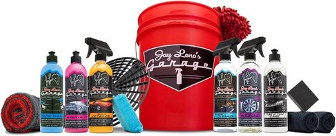 Jay Leno's Garage Car Essential Detailing Bucket Kit - Sprays, Liquids, Microfiber Towels, Applicators and Wash Mitt in Saudi Arabia