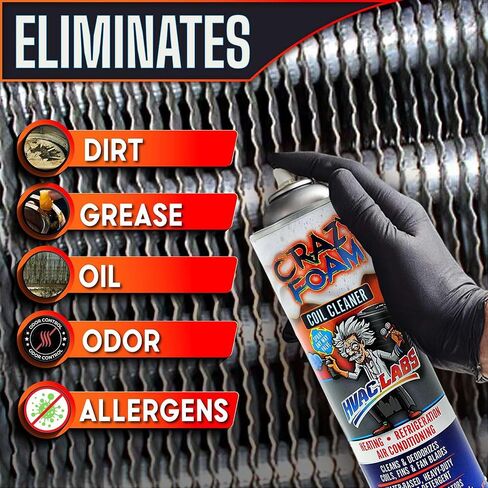 Crazy Foam AC Coil Cleaner for AC Unit Foaming - HVAC Condenser Coil Cleaner - Evaporator No Rinse or Rinse with Water, Heating & Refrigeration - Break down Grease Oil Dust Dirt (1) in Saudi Arabia