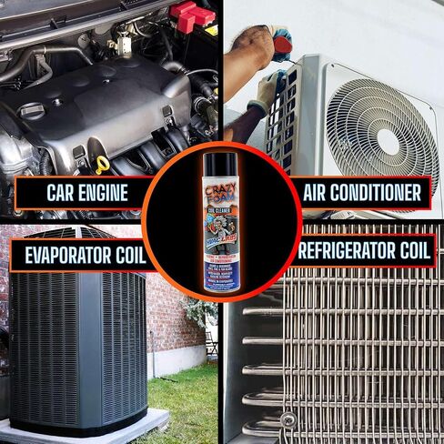 Crazy Foam AC Coil Cleaner for AC Unit Foaming - HVAC Condenser Coil Cleaner - Evaporator No Rinse or Rinse with Water, Heating & Refrigeration - Break down Grease Oil Dust Dirt (1) in Saudi Arabia