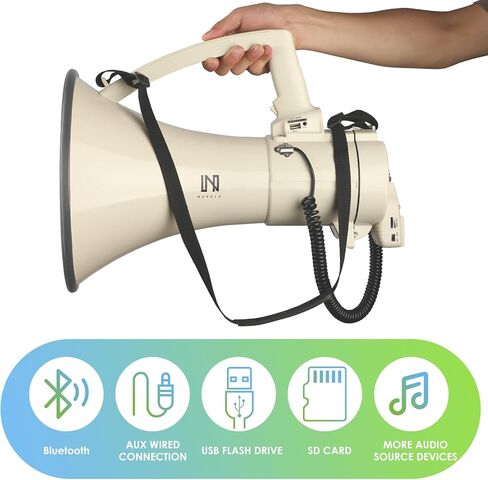 MGROLX 75w Megaphone Bullhorn, Loud Speaker with AUX(3.5mm), USB and Bluetooth Input, Built-in Siren and Recording- Rechargeable Battery-for Outdoors, Police, Cheerleading in Kuwait