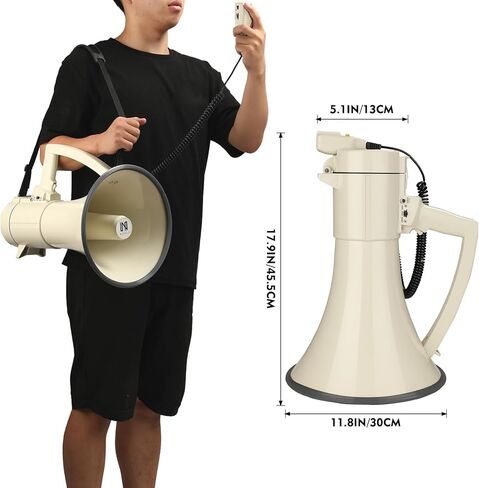 MGROLX 75w Megaphone Bullhorn, Loud Speaker with AUX(3.5mm), USB and Bluetooth Input, Built-in Siren and Recording- Rechargeable Battery-for Outdoors, Police, Cheerleading in Kuwait