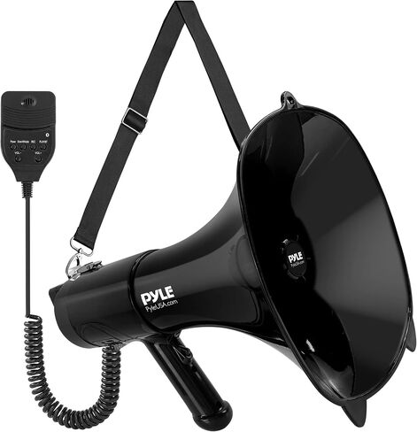 Pyle 100-Watt Square Megaphone Bullhorn, Lightweight and Portable Loud Air Horn with Aux (3.5mm) Input for MP3/Music, Automatic Siren, MIC/Talk (Black), 1500 Square Yards Projection Range in Saudi Arabia