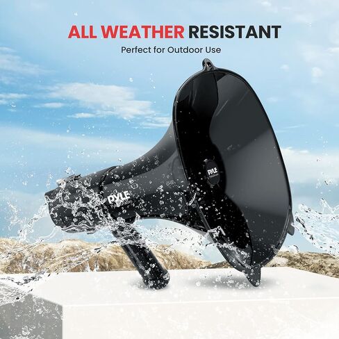 Pyle 100-Watt Square Megaphone Bullhorn, Lightweight and Portable Loud Air Horn with Aux (3.5mm) Input for MP3/Music, Automatic Siren, MIC/Talk (Black), 1500 Square Yards Projection Range in Saudi Arabia